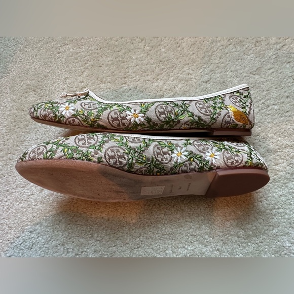 Tory Burch T Charm Embroided Canvas T Logo Ballet Flats - Picture 14 of 15